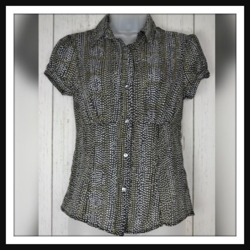 The Limited Black Blouse w/White & Cream Polka Dot